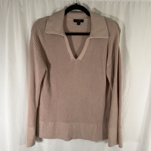 J. Crew Sweater Women's Small Brown Knit Vneck Collared Oversized - Picture 1 of 10